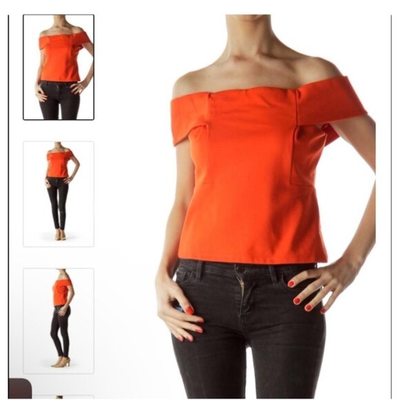 Deletta By Antropologie Elegant Off-The-Shoulder Orange Top.Size L  Cotton Blend - Picture 1 of 9